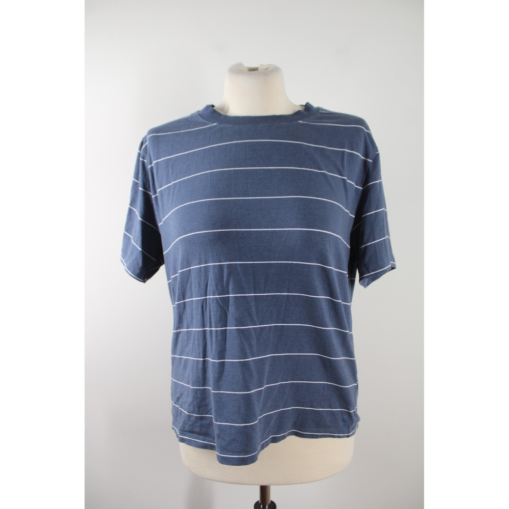 CALIA M Blue Striped Short Sleeve T-Shirt Cotton Modal Blend Crew Neck Active
